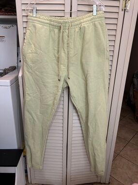 Talentless Men's light green 100% cotton Drawstring Sweatpants zipper pockets
